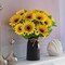 Spring Tabletop Decor – Artificial Sunflower Arrangement in Black Vase, 3 Bunches of Lifelike Sunflowers with Rustic Farmhouse Vase for Home, Office & Special Occasions
